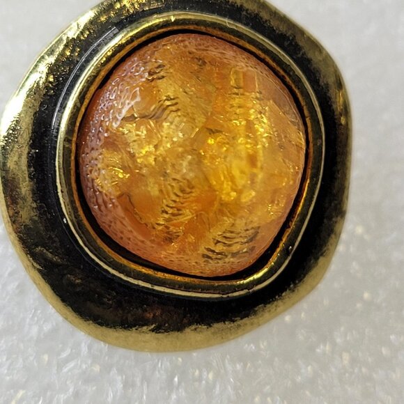 Amber Orange and Gold Tone Earrings - Picture 3 of 11